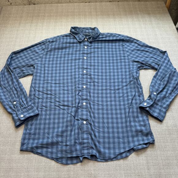 Faherty Shirt Mens XXL Blue Check Button Long Sleeve Lightweight Casual‎ Comfort - Picture 1 of 8